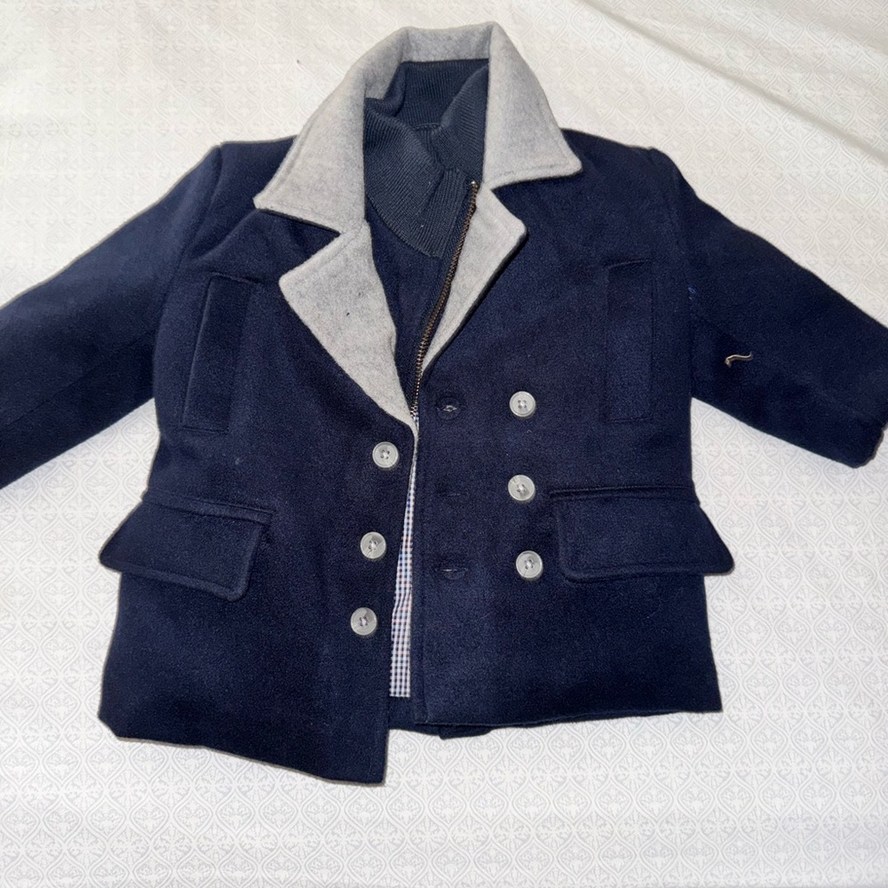 Andy & Evan Navy Pea Coat with Gray Collar